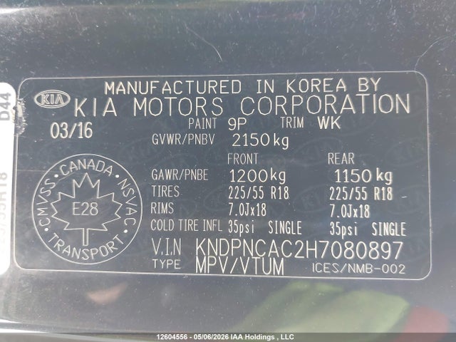 Продажа на аукционе авто 2017 Kia Sportage Ex/ex Premium/ex Tech, vin: KNDPNCAC2H7080897, номер лота: 12604556
