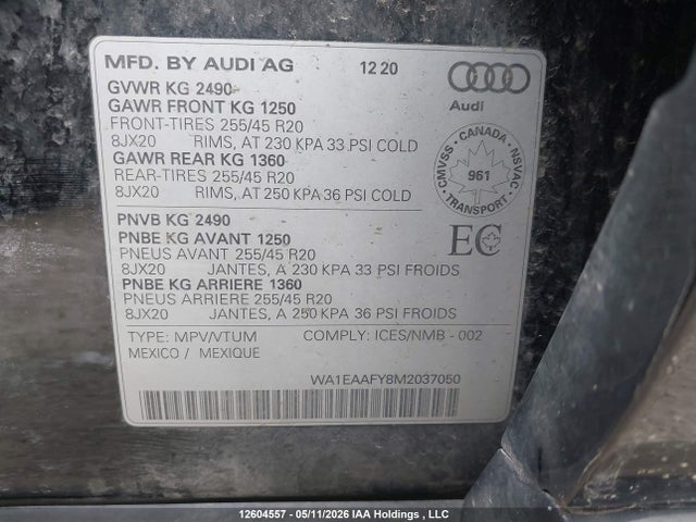 Aukcja sprzedaży 2021 Audi Q5 45 Progressiv, vin: WA1EAAFY8M2037050, numer aukcji: 12604557