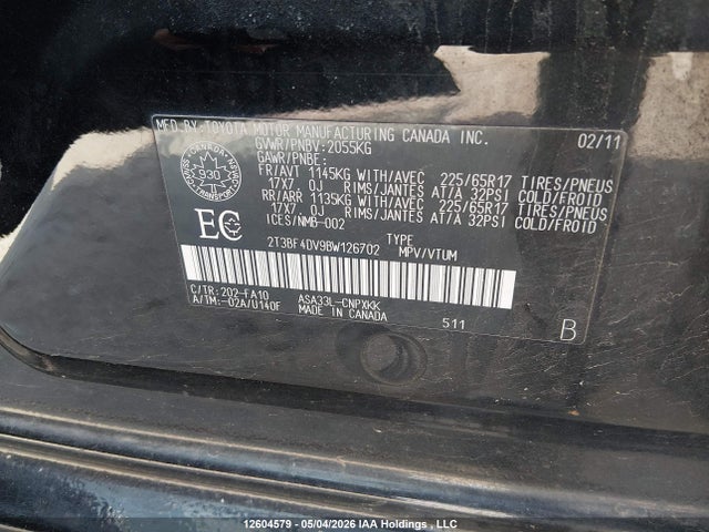 2011 Toyota Rav4 მანქანა იყიდება აუქციონზე, vin: 2T3BF4DV9BW126702, აუქციონის ნომერი: 12604579
