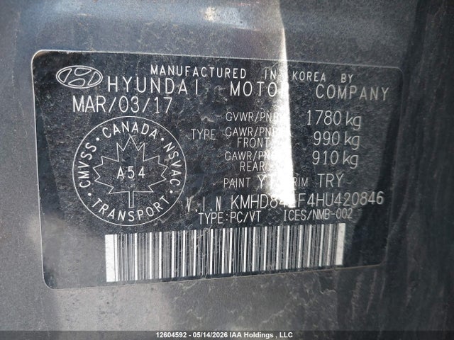 KMHD84LF4HU420846 Hyundai ELANTRA GL