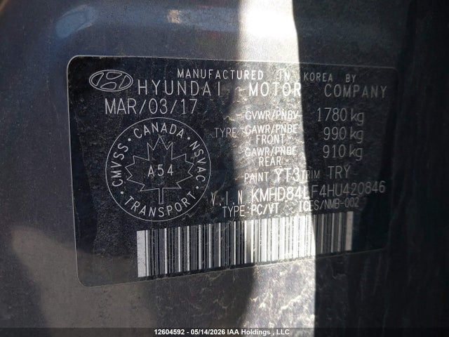 KMHD84LF4HU420846 Hyundai ELANTRA GL
