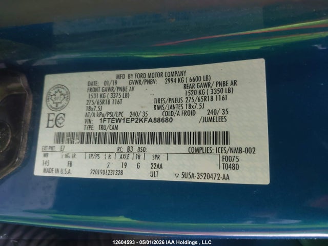 Ford F150 Supercrew 2019 1FTEW1EP2KFA88680 Image 19
