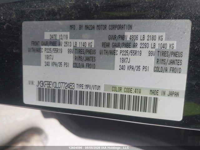 Aukcja sprzedaży 2020 Mazda Cx-5 Signature, vin: JM3KFBEY0L0772463, numer aukcji: 12604596