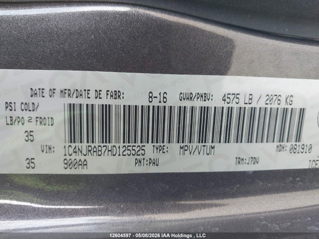 Продажа на аукционе авто 2017 Jeep Patriot, vin: 1C4NJRAB7HD125525, номер лота: 12604597