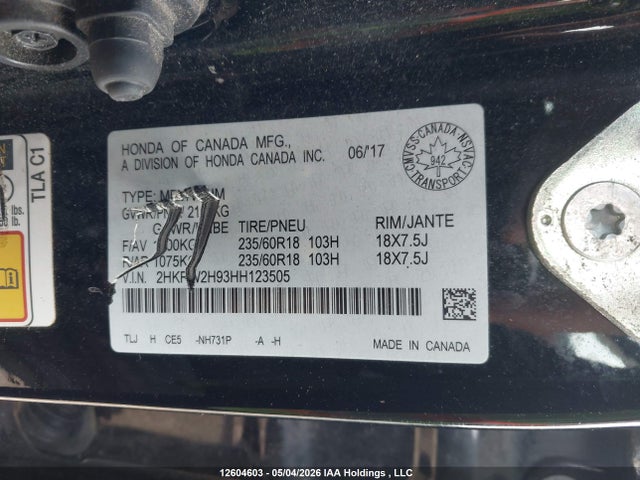 2HKRW2H93HH123505 Honda Cr-v Touring