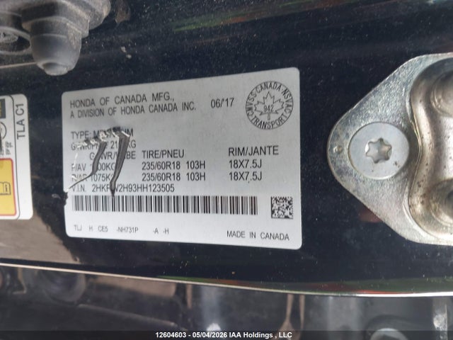 2HKRW2H93HH123505 Honda Cr-v Touring