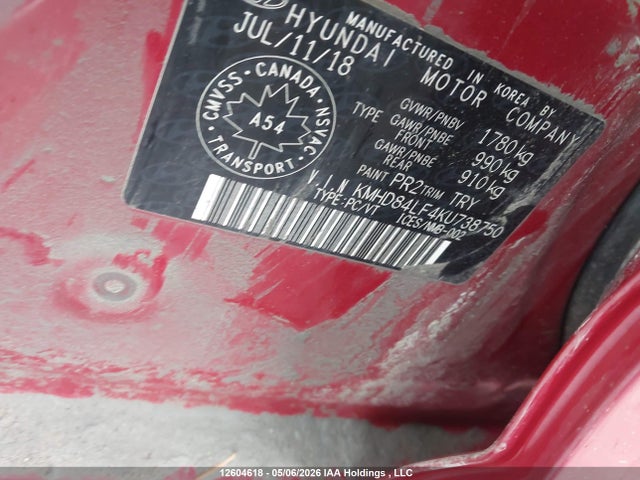 KMHD84LF4KU738750 Hyundai Elantra Preferred