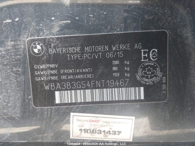 Продажа на аукционе авто 2015 Bmw 328 Xi, vin: WBA3B3G54FNT19467, номер лота: 12604624