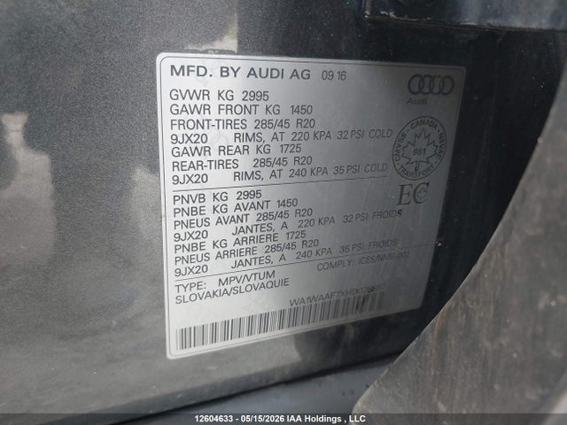 Aukcja sprzedaży 2017 Audi Q7 Technik S-line, vin: WA1WAAF7XHD028887, numer aukcji: 12604633
