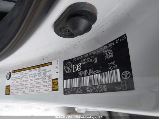2023 Toyota Corolla Hybrid მანქანა იყიდება აუქციონზე, vin: JTDBDMHEXP3003386, აუქციონის ნომერი: 12604638