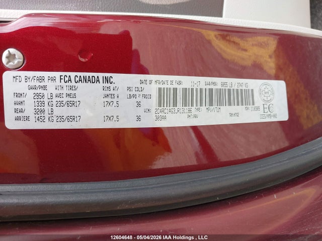 Aukcja sprzedaży 2018 Chrysler Pacifica, vin: 2C4RC1AG3JR131186, numer aukcji: 12604648