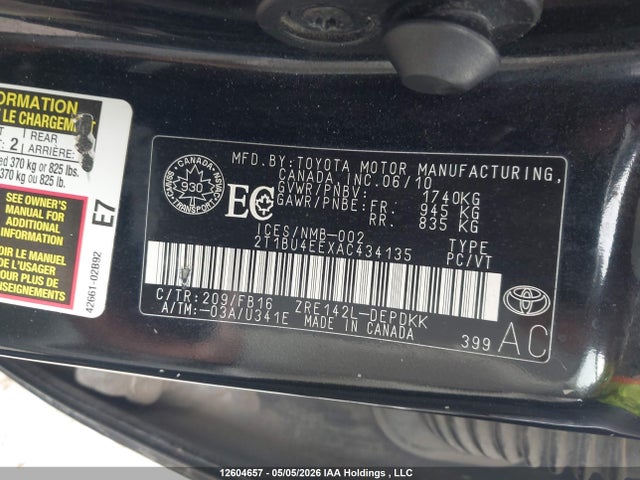 12604657 :رقم المزاد ، 2T1BU4EEXAC434135 vin ، 2010 Toyota Corolla مزاد بيع