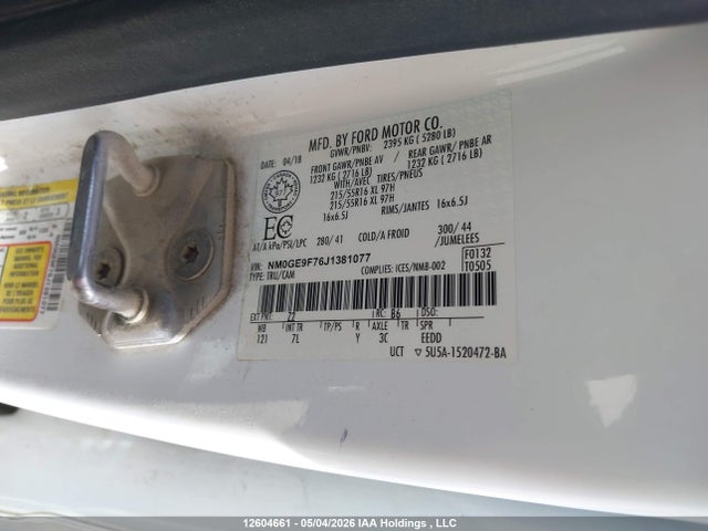 Продаж на аукціоні авто 2018 Ford Transit Connect Xlt, vin: NM0GE9F76J1381077, номер лоту: 12604661