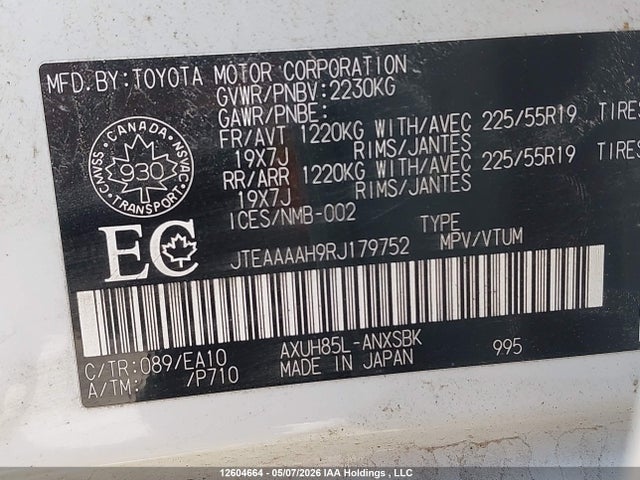 JTEAAAAH9RJ179752 Toyota Venza Le/xle/limited/night Shade