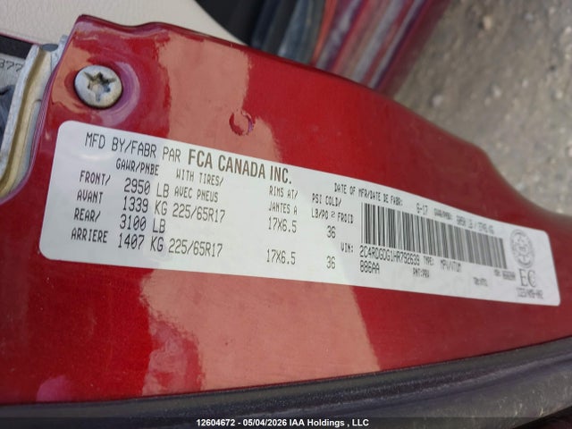 Aukcja sprzedaży 2017 Dodge Grand Caravan Crew, vin: 2C4RDGDG1HR792639, numer aukcji: 12604672