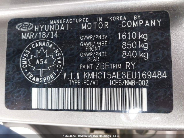 KMHCT5AE3EU169484 Hyundai Accent