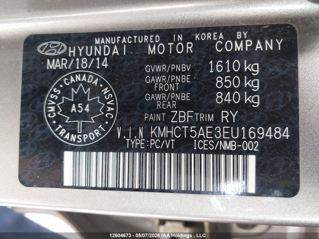 KMHCT5AE3EU169484 Hyundai Accent