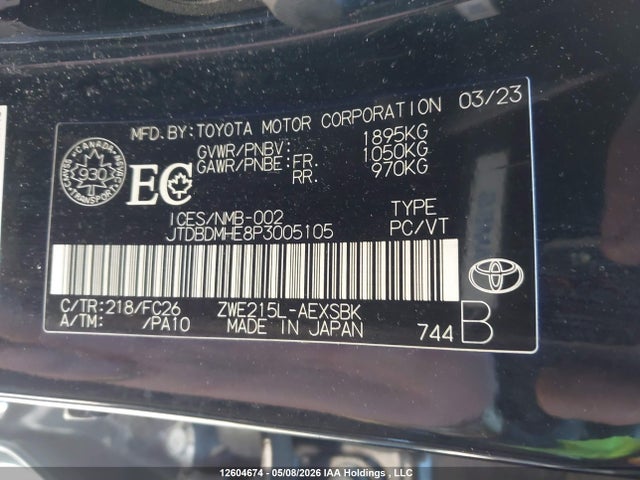 JTDBDMHE8P3005105 Toyota Corolla Hybrid