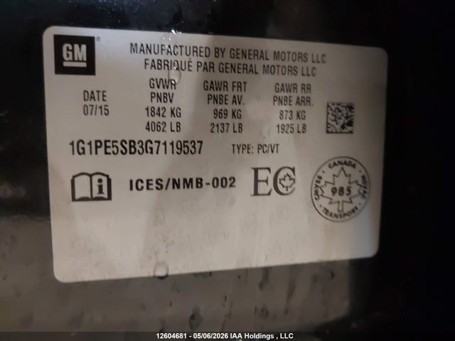 1G1PE5SB3G7119537 Chevrolet Cruze Limited Lt