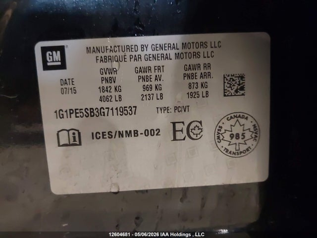 1G1PE5SB3G7119537 Chevrolet Cruze Limited Lt