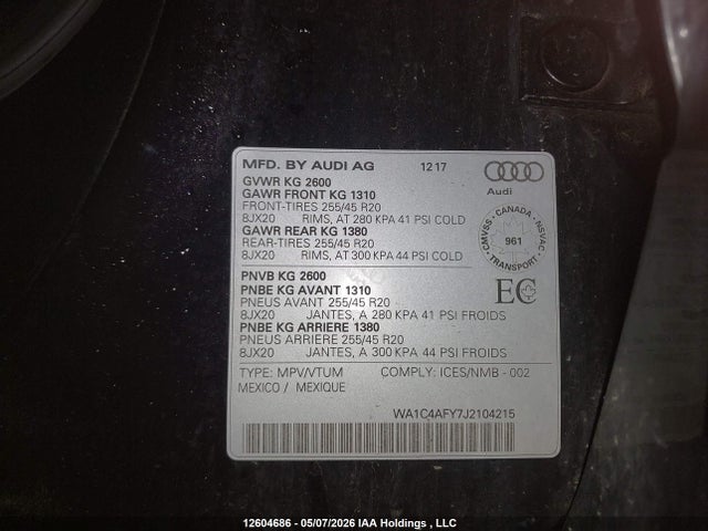 WA1C4AFY7J2104215 Audi Sq5 Prestige