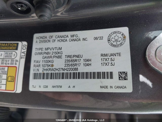 2HKRW2H27NH220088 Honda CR-V LX