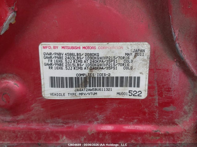 Aukcja sprzedaży 2011 Mitsubishi Outlander Es, vin: JA4AT2AW5BU611321, numer aukcji: 12604689