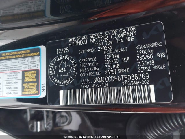 Продаж на аукціоні авто 2026 Hyundai Tucson Preferred, vin: 3KMJCCDE6TE036769, номер лоту: 12604695