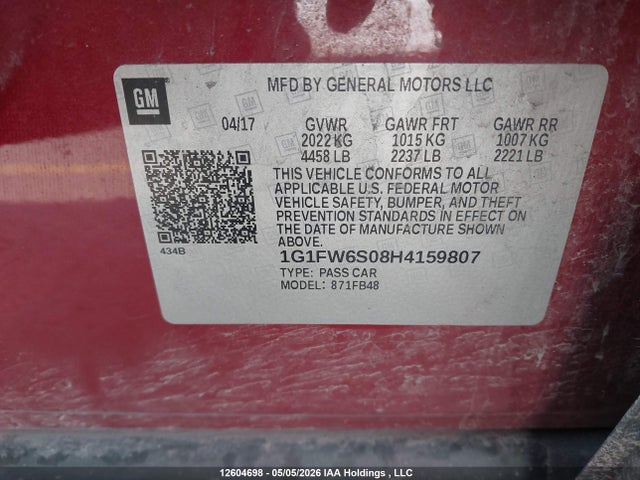 1G1FW6S08H4159807 Chevrolet BOLT EV LT