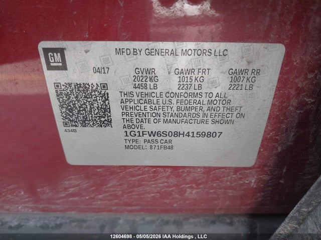 1G1FW6S08H4159807 Chevrolet BOLT EV LT