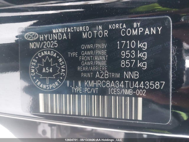 2026 Hyundai Venue Sel მანქანა იყიდება აუქციონზე, vin: KMHRC8A34TU443587, აუქციონის ნომერი: 12604701