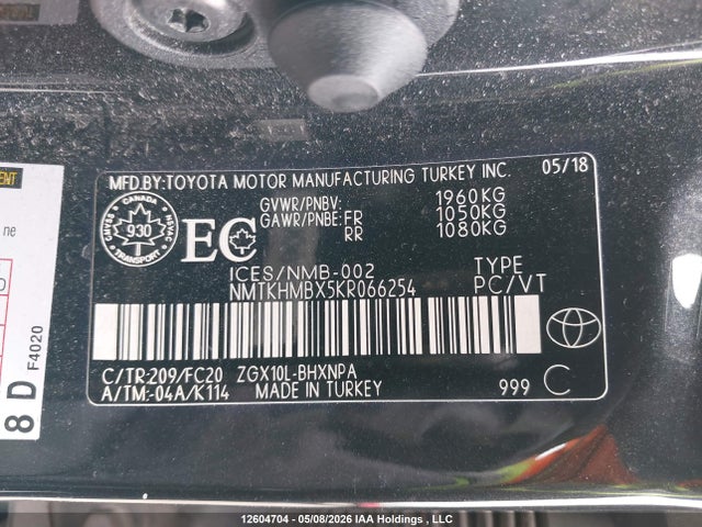 12604704 :رقم المزاد ، NMTKHMBX5KR066254 vin ، 2019 Toyota C-hr Xle/le/limited مزاد بيع