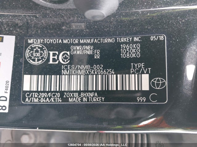 12604704 :رقم المزاد ، NMTKHMBX5KR066254 vin ، 2019 Toyota C-hr Xle/le/limited مزاد بيع