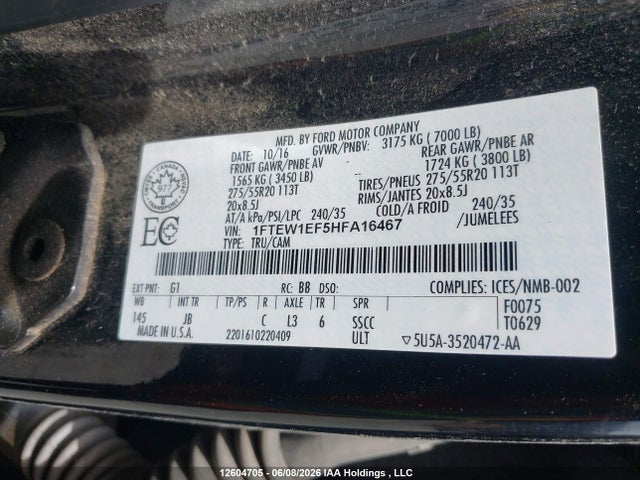 Продажа на аукционе авто 2017 Ford F150 Supercrew, vin: 1FTEW1EF5HFA16467, номер лота: 12604705
