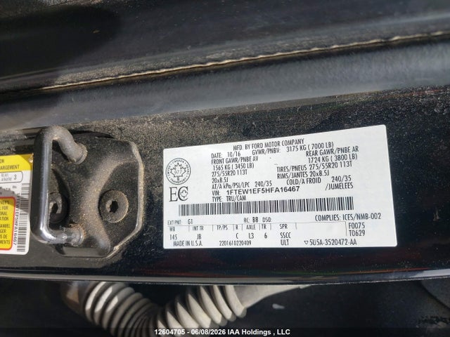 Продажа на аукционе авто 2017 Ford F150 Supercrew, vin: 1FTEW1EF5HFA16467, номер лота: 12604705