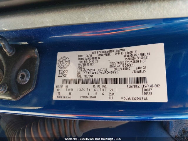 Продаж на аукціоні авто 2018 Ford F-150 Xlt, vin: 1FTEW1EP4JFD46728, номер лоту: 12604707