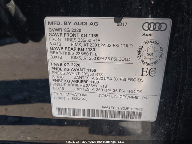 WA1ECCFS2JR011953 Audi Q3 PREMIUM