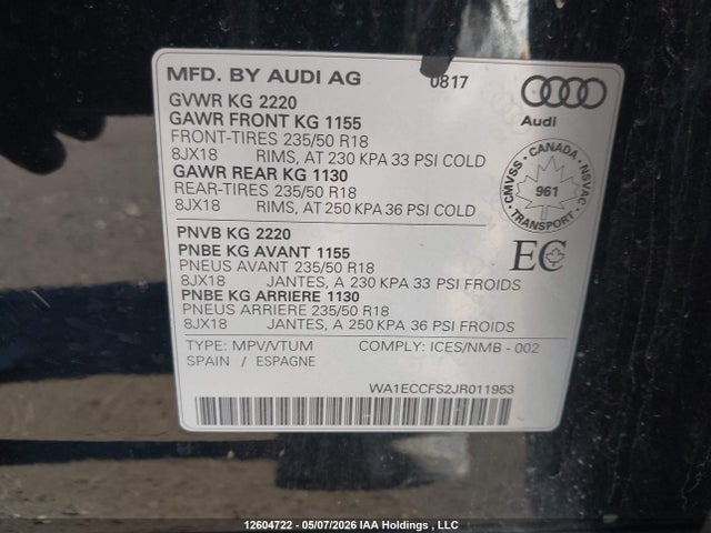 WA1ECCFS2JR011953 Audi Q3 PREMIUM