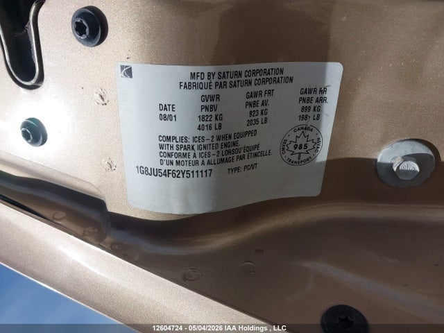 Auction sale of the 2002 Saturn L200, vin: 1G8JU54F62Y511117, lot number: 12604724