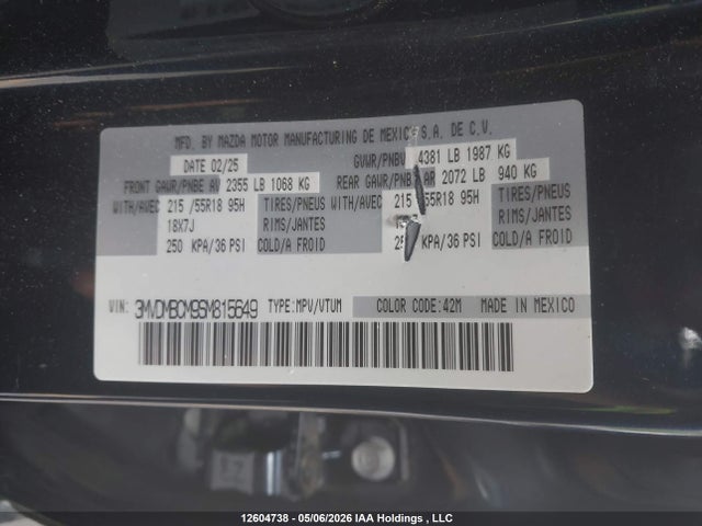 2025 Mazda Cx-30 მანქანა იყიდება აუქციონზე, vin: 3MVDMBCM9SM815649, აუქციონის ნომერი: 12604738