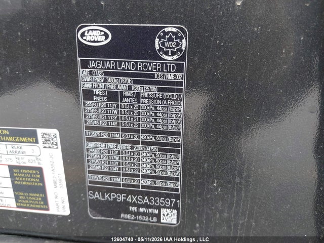 Aukcja sprzedaży 2025 Land Rover Range Rover P550e Se Swb, vin: SALKP9F4XSA335971, numer aukcji: 12604740