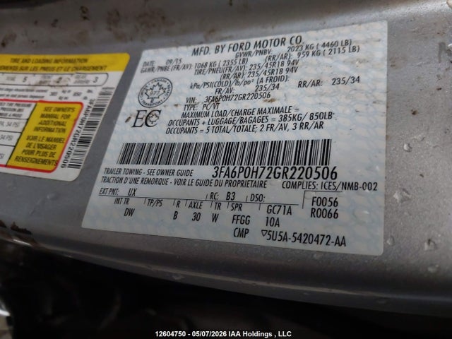 Продажа на аукционе авто 2016 Ford Fusion Se, vin: 3FA6P0H72GR220506, номер лота: 12604750