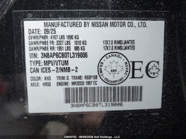 Aukcja sprzedaży 2026 Nissan Kicks, vin: 3N8AP6CB0TL319006, numer aukcji: 12604752