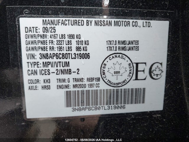 Aukcja sprzedaży 2026 Nissan Kicks, vin: 3N8AP6CB0TL319006, numer aukcji: 12604752