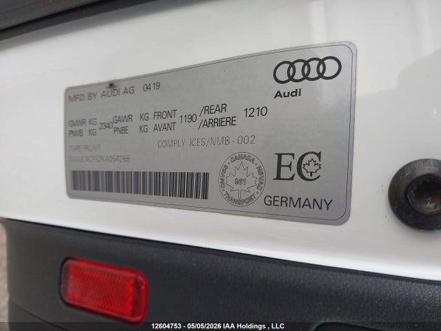 2019 Audi S5 Prestige მანქანა იყიდება აუქციონზე, vin: WAUC4CF52KA054268, აუქციონის ნომერი: 12604753