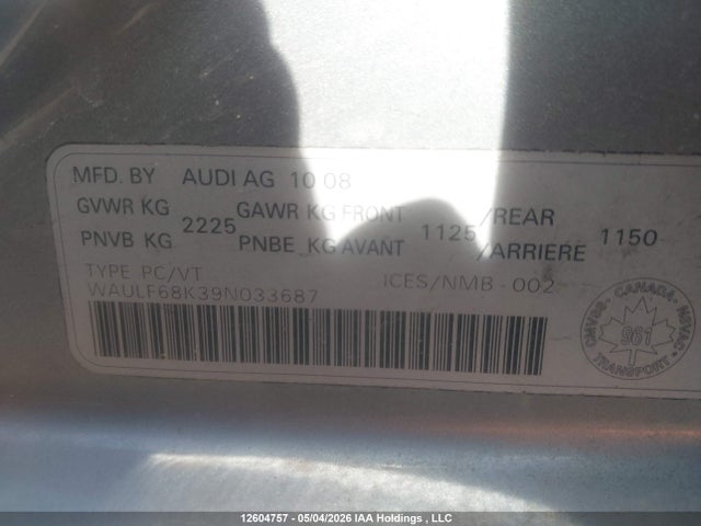 Aukcja sprzedaży 2009 Audi A4 2.0t Standard, vin: WAULF68K39N033687, numer aukcji: 12604757