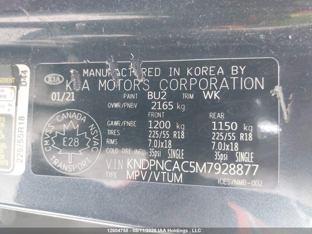 12604758 :رقم المزاد ، KNDPNCAC5M7928877 vin ، 2021 Kia Sportage Ex Premium S/ex S مزاد بيع