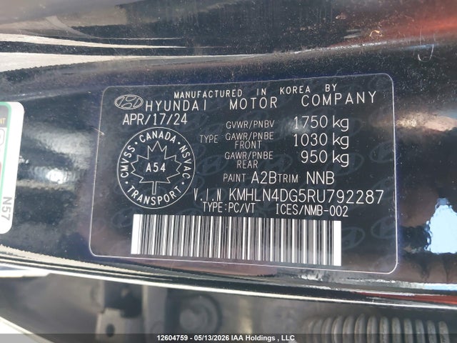 2024 Hyundai Elantra Luxury მანქანა იყიდება აუქციონზე, vin: KMHLN4DG5RU792287, აუქციონის ნომერი: 12604759