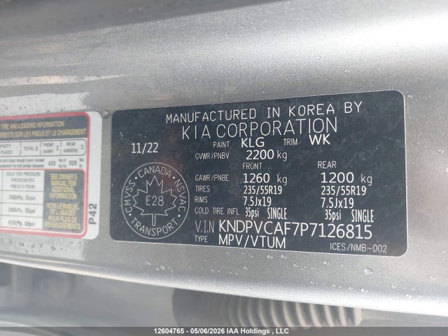 12604765 :رقم المزاد ، KNDPVCAF7P7126815 vin ، 2023 Kia Sportage Ex مزاد بيع