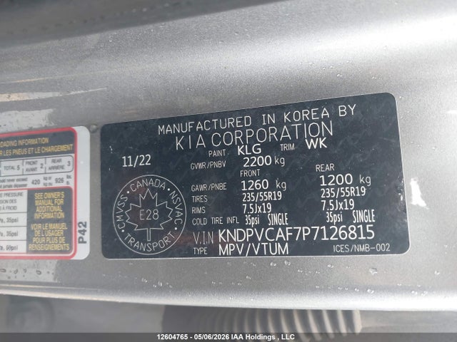 12604765 :رقم المزاد ، KNDPVCAF7P7126815 vin ، 2023 Kia Sportage Ex مزاد بيع